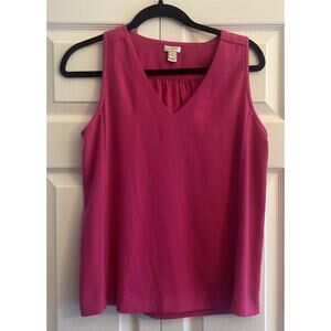 J.Crew V-Neck Sleeveless Blouse Womens Size 2 Pink Shell Top Pleated Back Poly